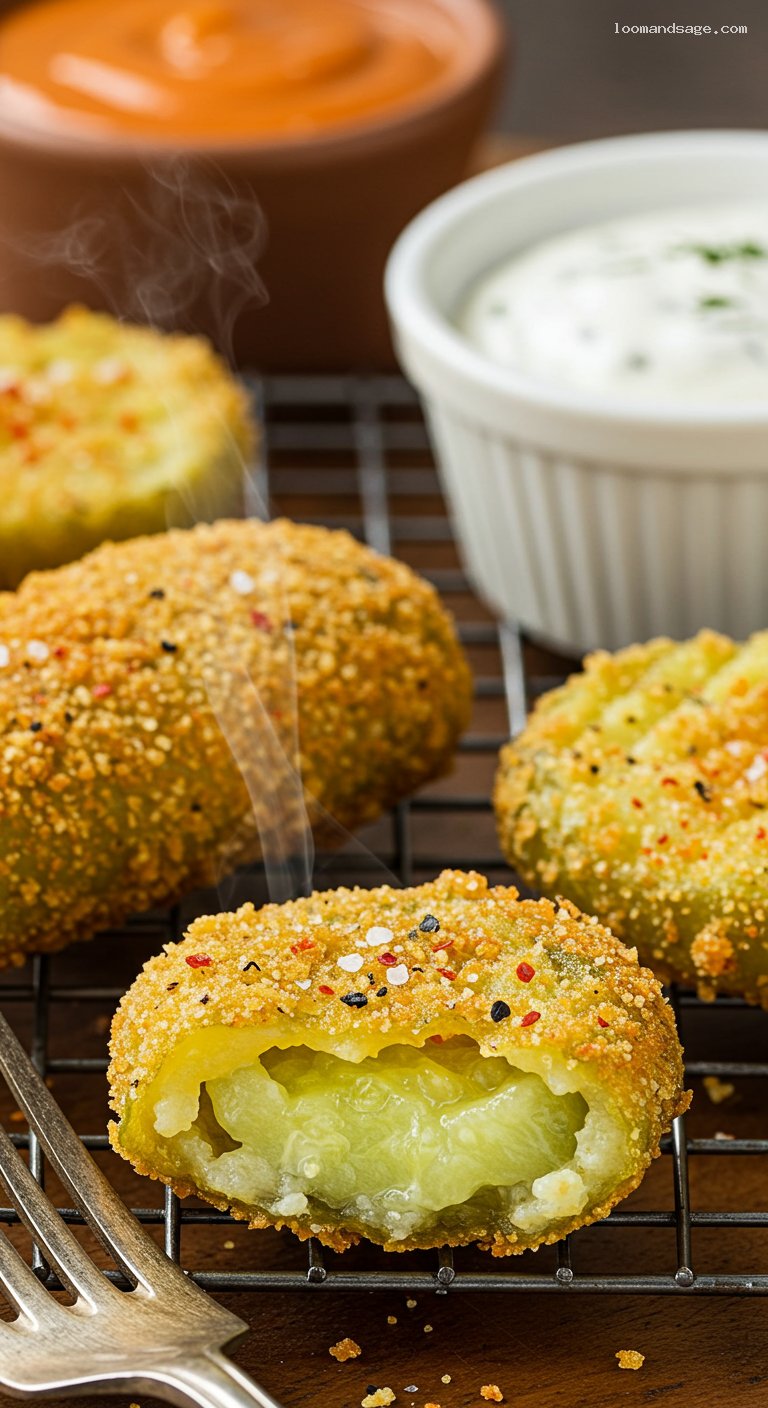 Crispy Fried Dill Pickles with Comeback Sauce – Closeup