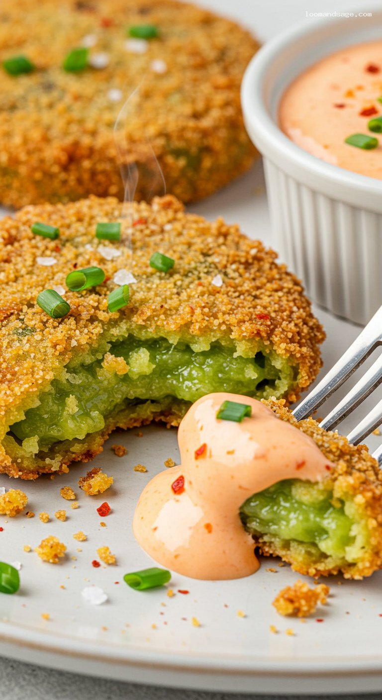 Crispy Fried Green Tomatoes with Comeback Sauce – Closeup