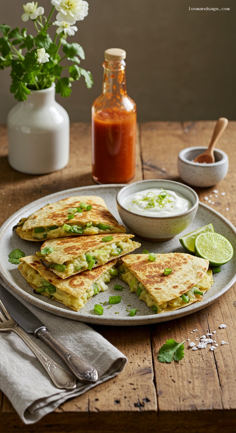 Crispy Mashed Potato Quesadillas with Yogurt Lime Dip