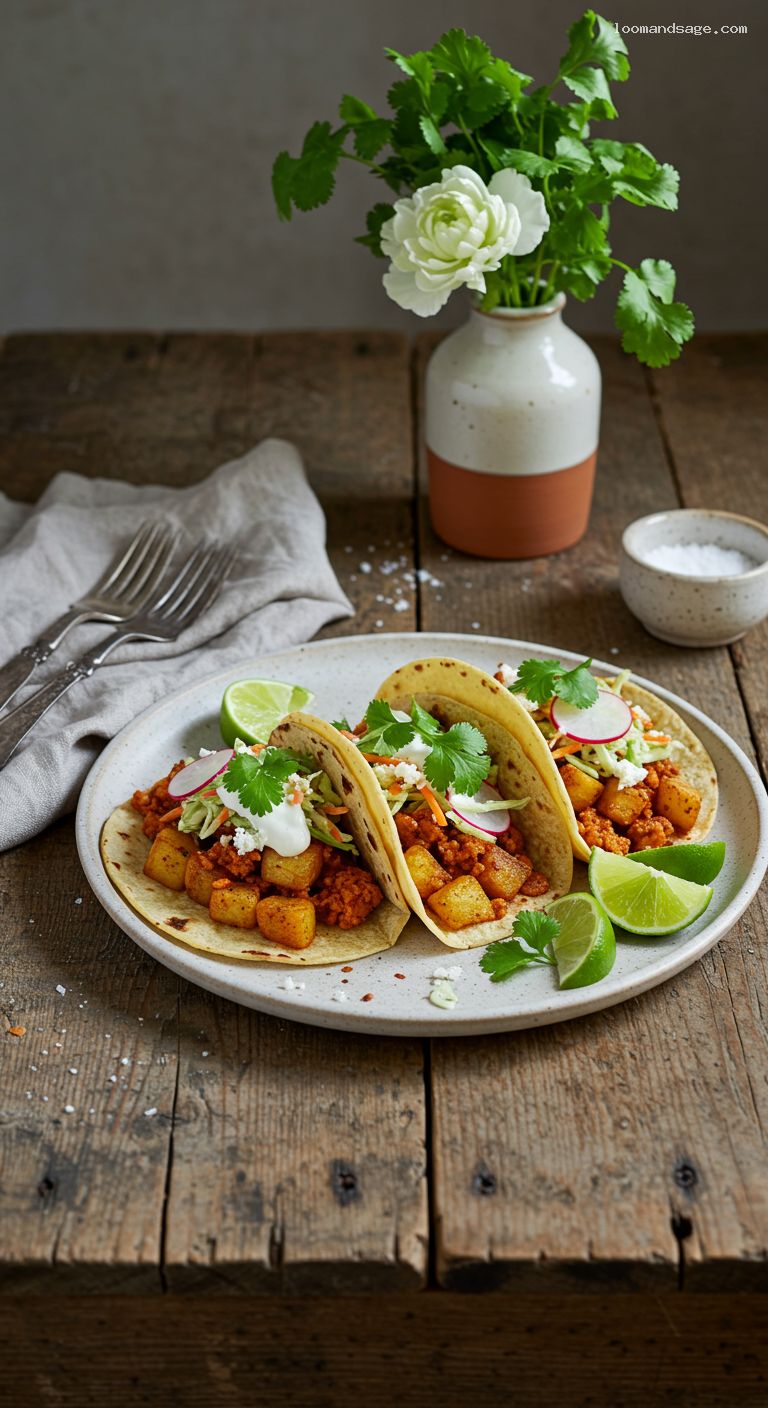 Crispy Potato and Chorizo Tacos with Lime Crema