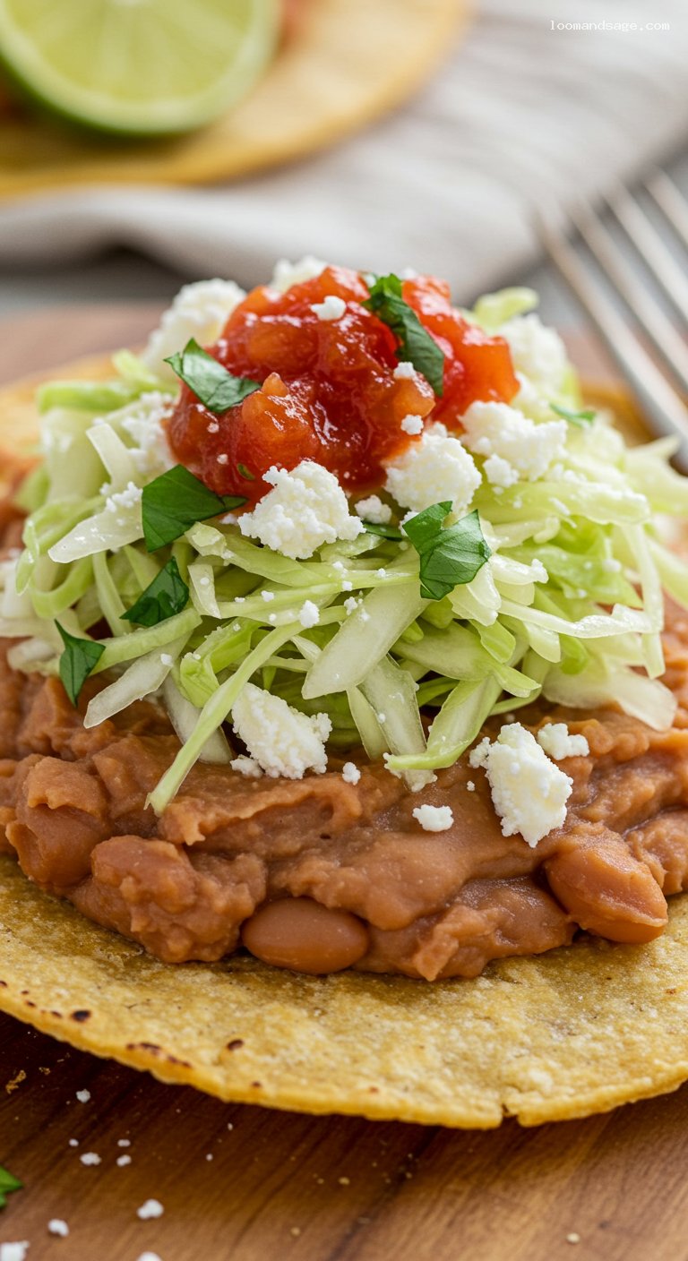 Crunchy Pinto Tostadas with Cabbage-Lime Slaw – Closeup
