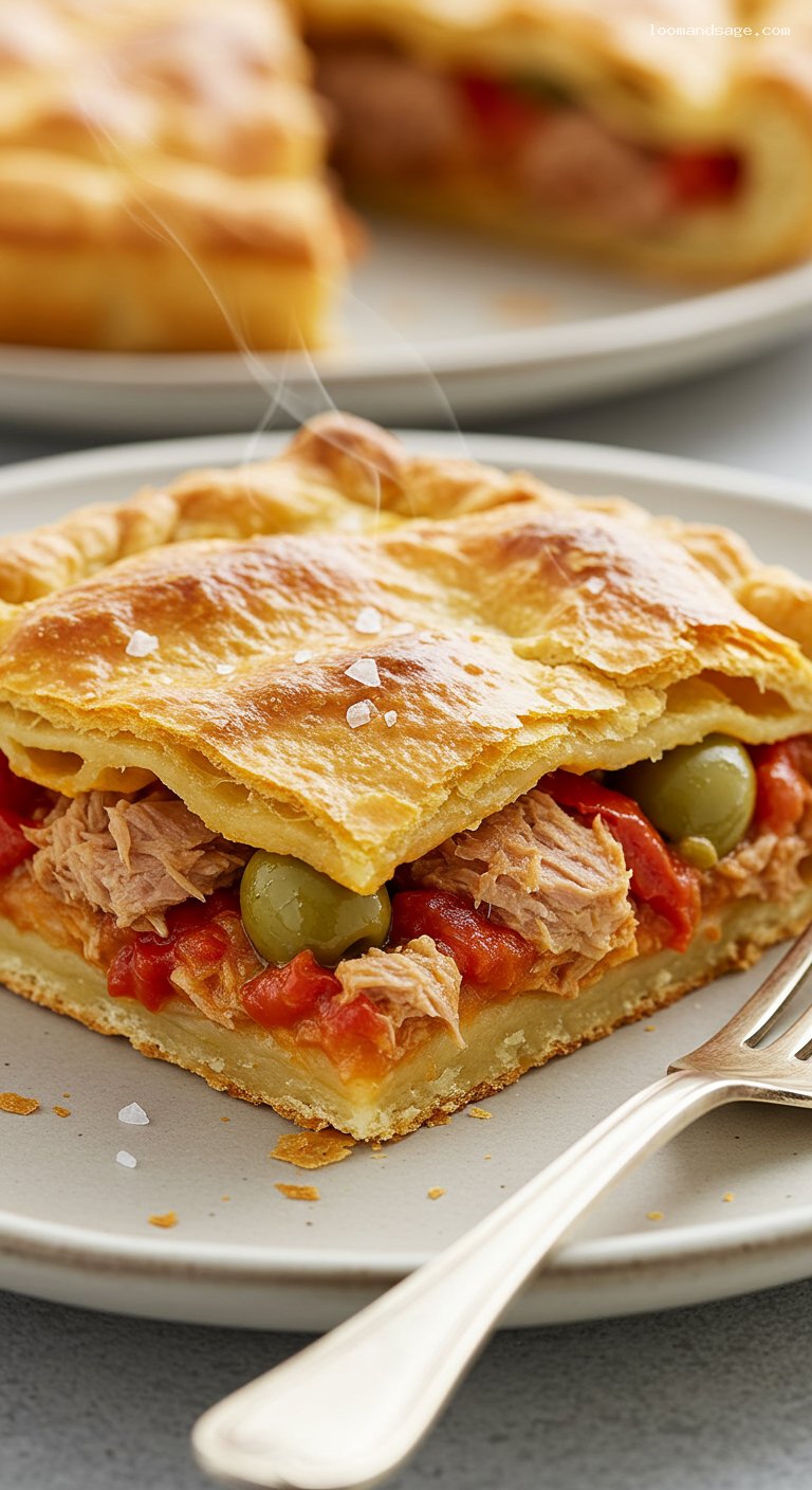 Empanada Gallega with Tuna and Sofrito – Closeup