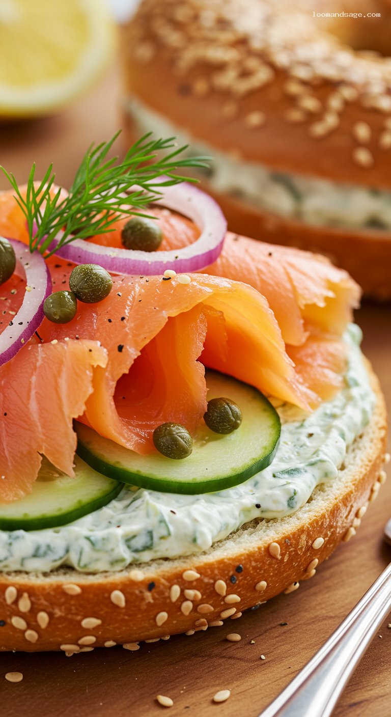 Everything Bagel Board with Whipped Scallion Cream Cheese – Closeup