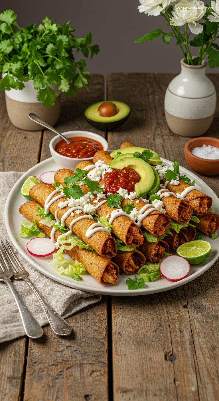 Extra-Crispy Chicken Flautas with Creamy Toppings