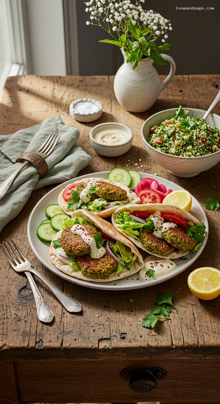 Falafel Pita Wraps with Tahini and Tabbouleh