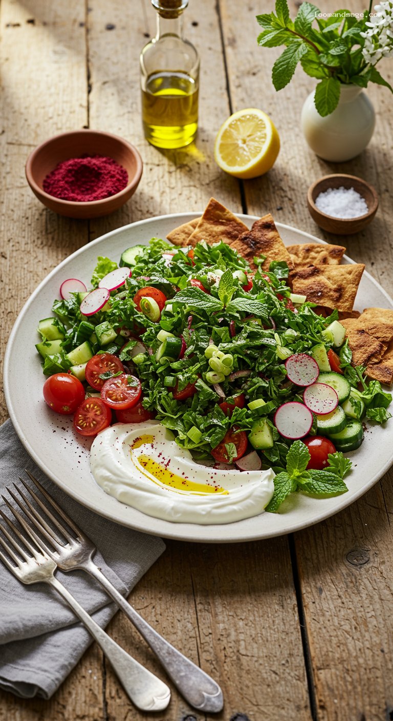 Fattoush Salad with Sumac Vinaigrette and Labneh