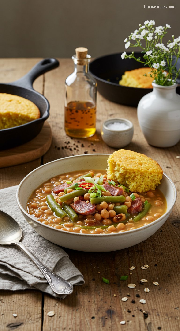 Field Peas and Snaps with Ham Hock and Cornbread