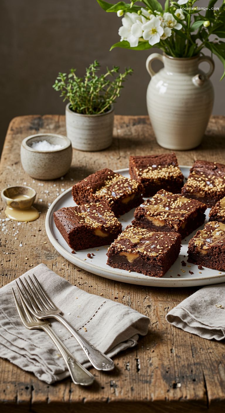 Fudgy Chocolate Tahini Swirl Brownies with Sea Salt