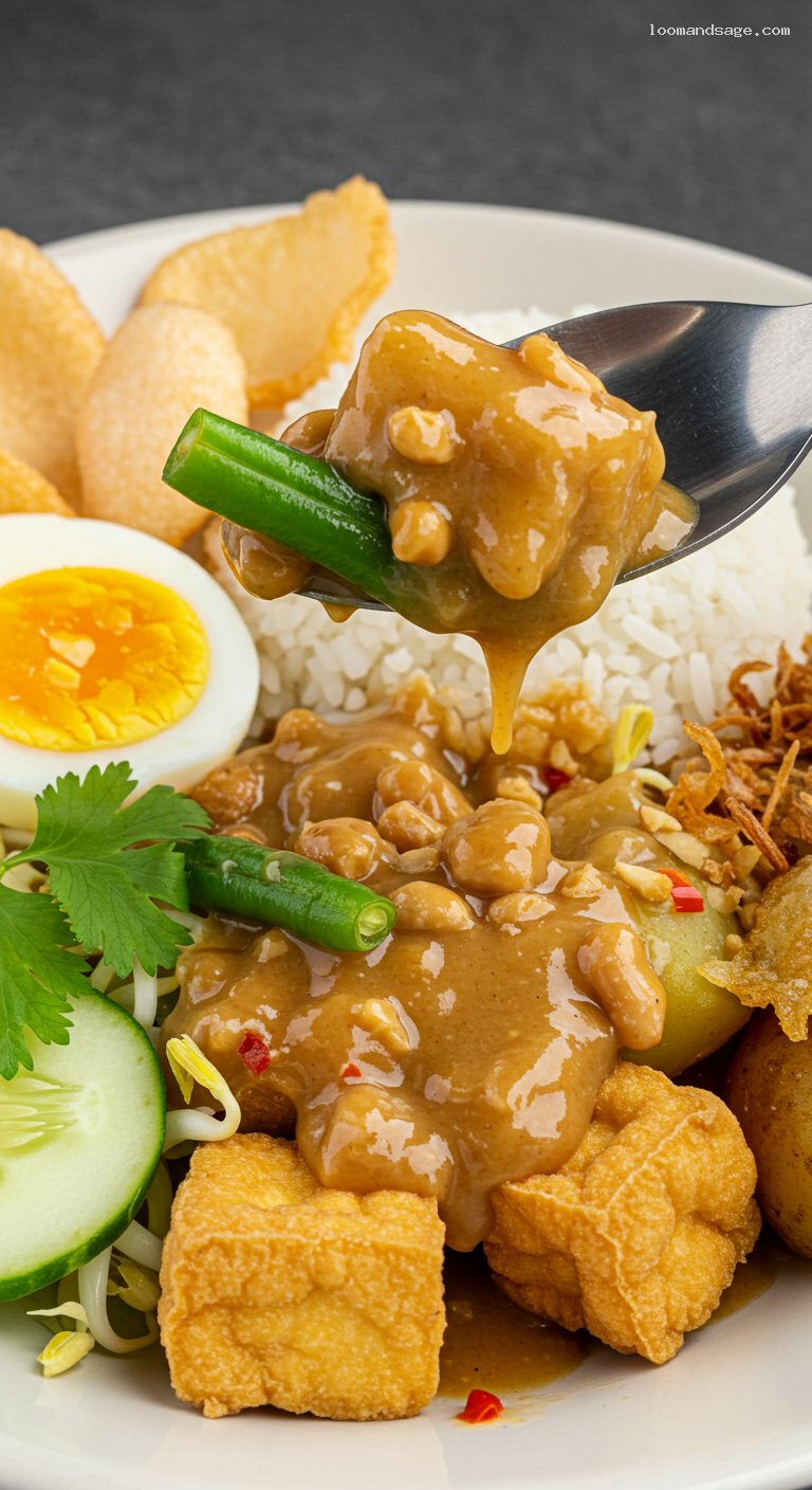 Gado-Gado Salad with Chunky Peanut-Lime Sauce – Closeup