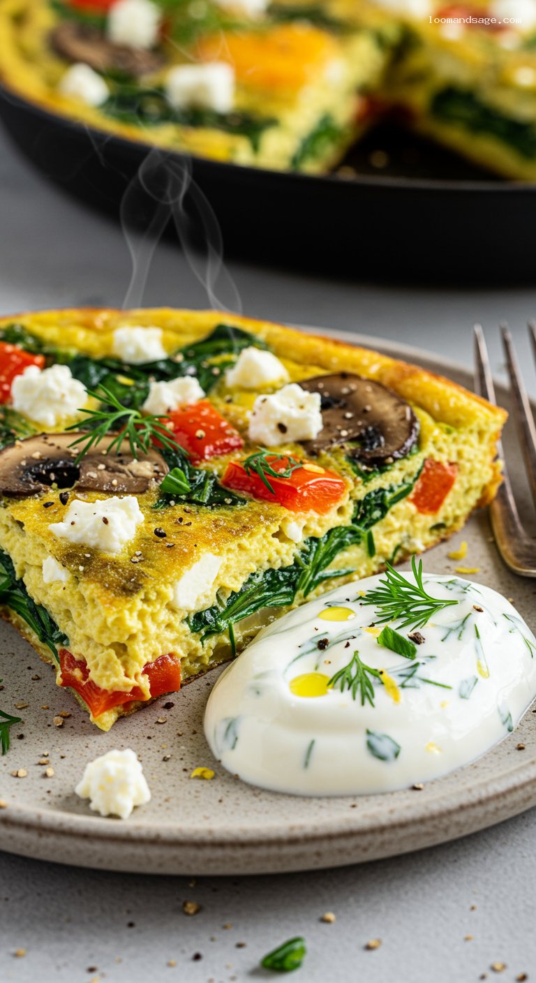 Garden Veggie Frittata with Spinach and Feta – Closeup