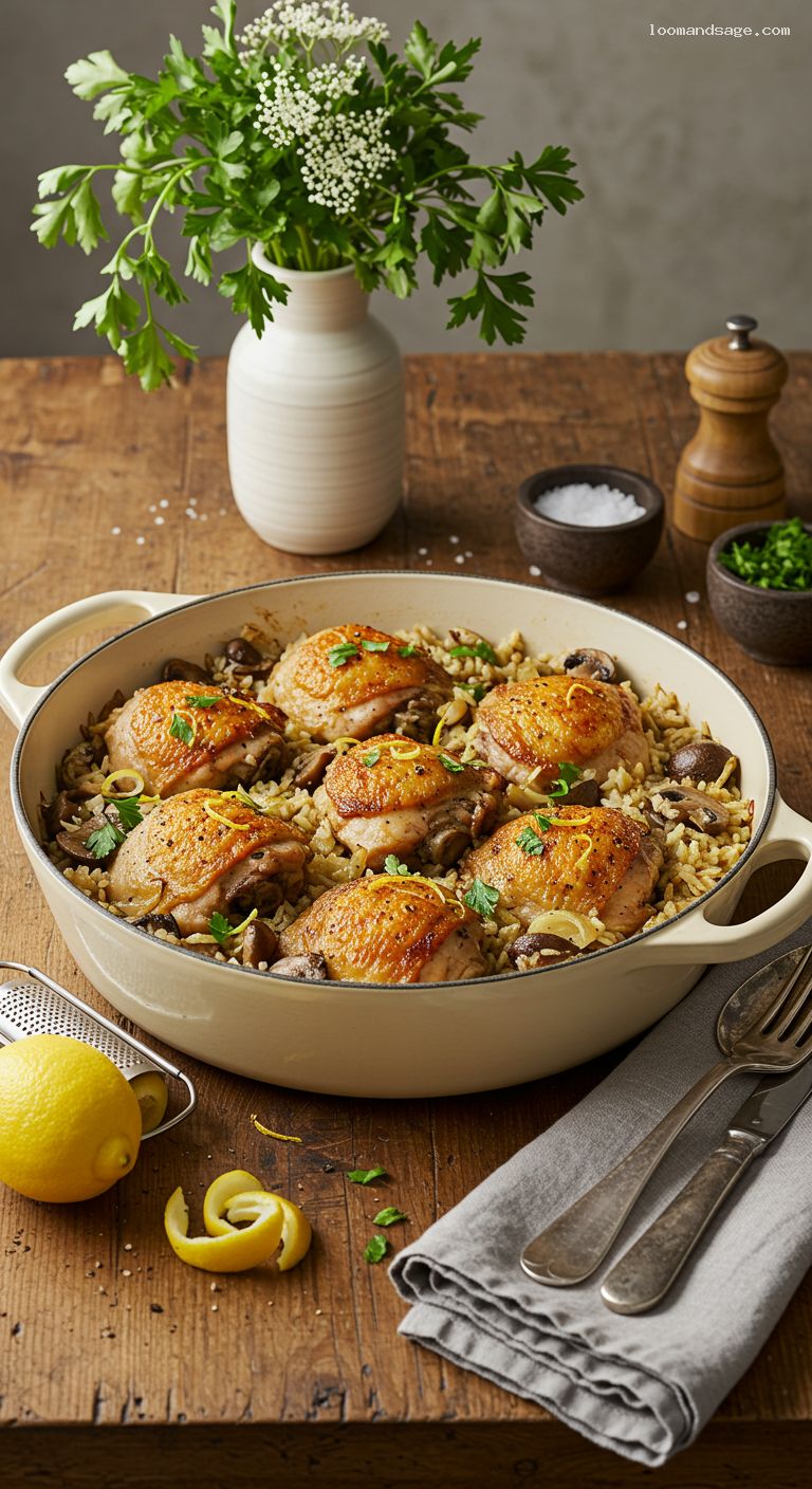 Garlic Butter Chicken and Mushroom Rice Bake
