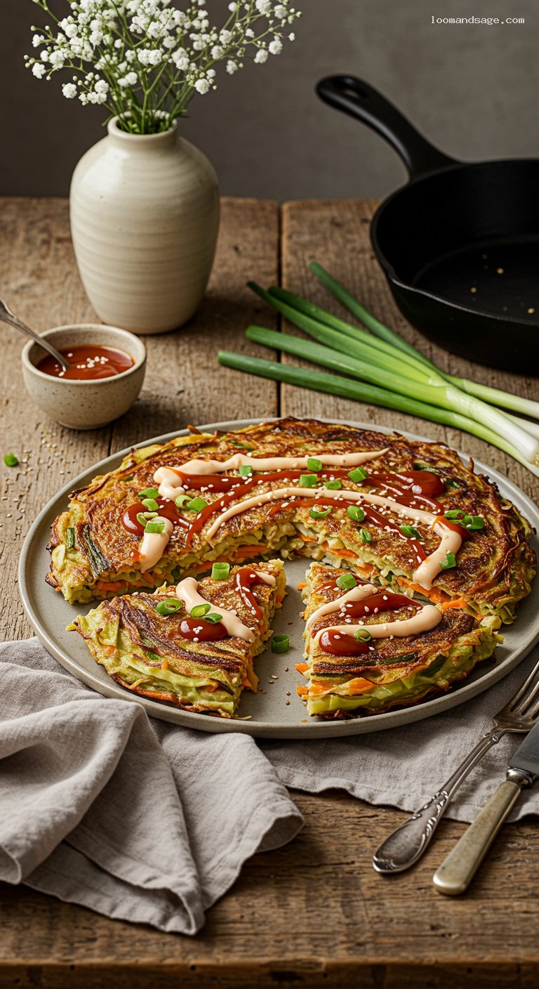 Giant Savory Cabbage Pancake with Quick Dipping Sauce