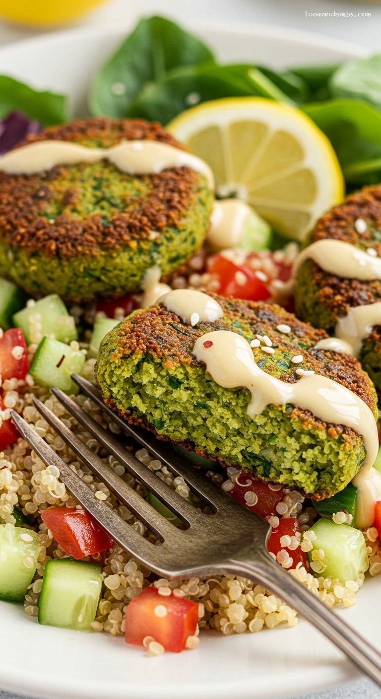 Gluten-Free Baked Falafel Bowls with Lemon Tahini – Closeup