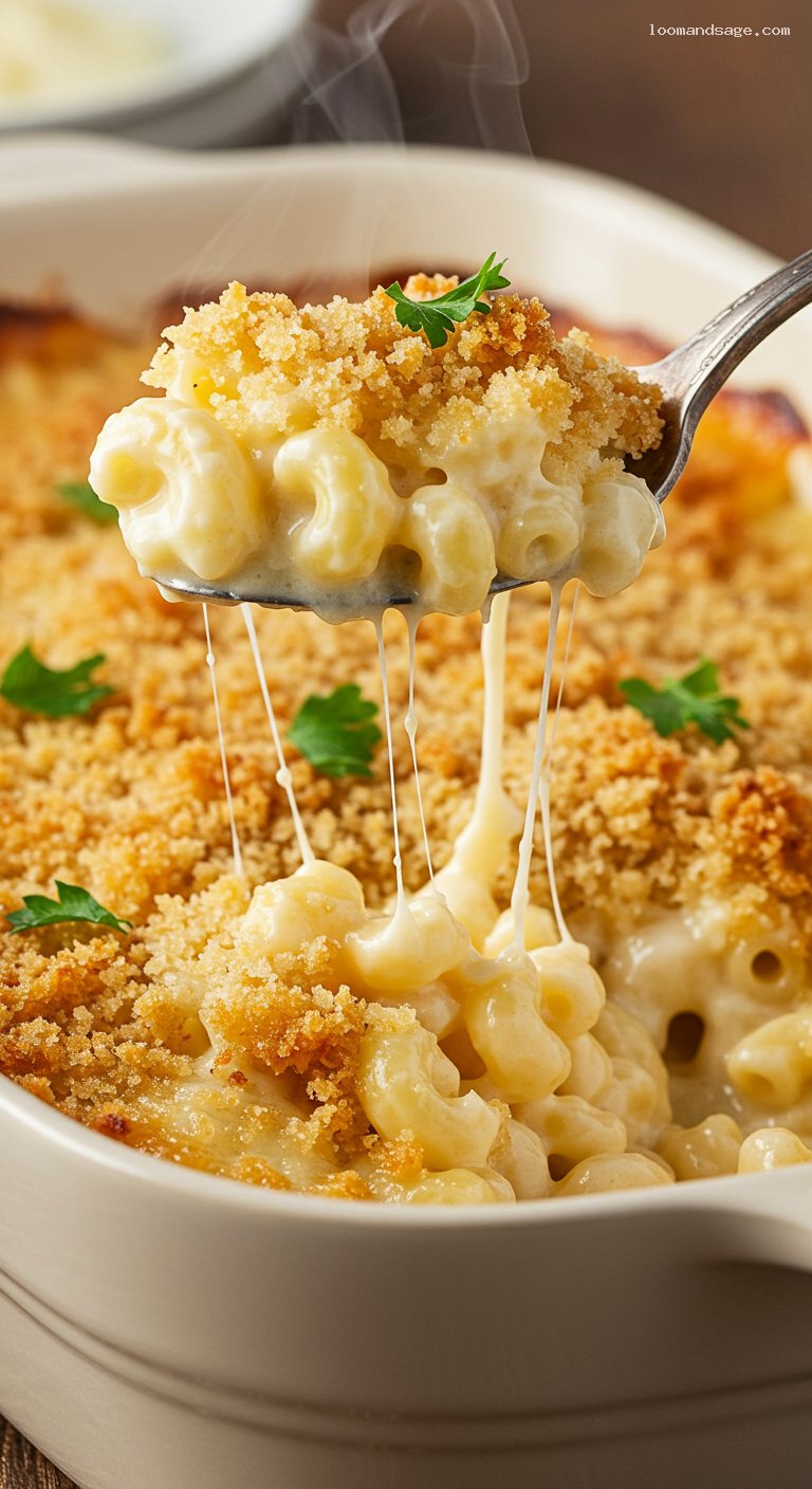 Gluten-Free Baked Mac and Cheese with Three Cheeses – Closeup