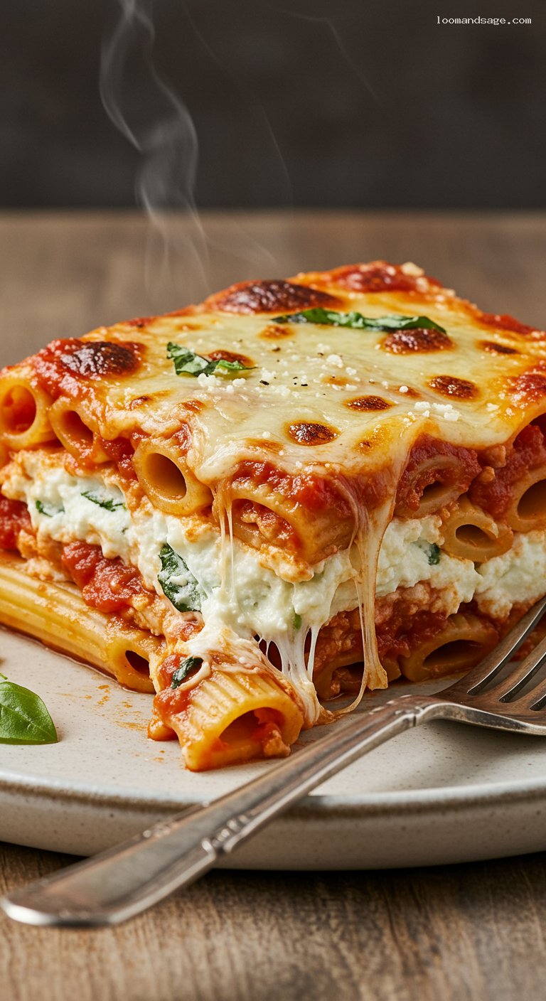 Gluten-Free Baked Ziti with Ricotta and Marinara – Closeup