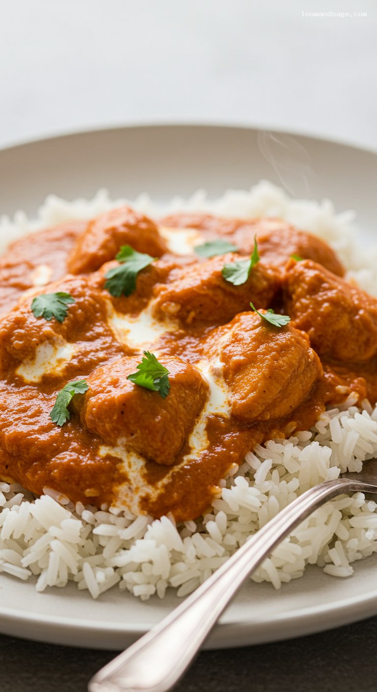 Gluten-Free Butter Chicken with Basmati Rice – Closeup