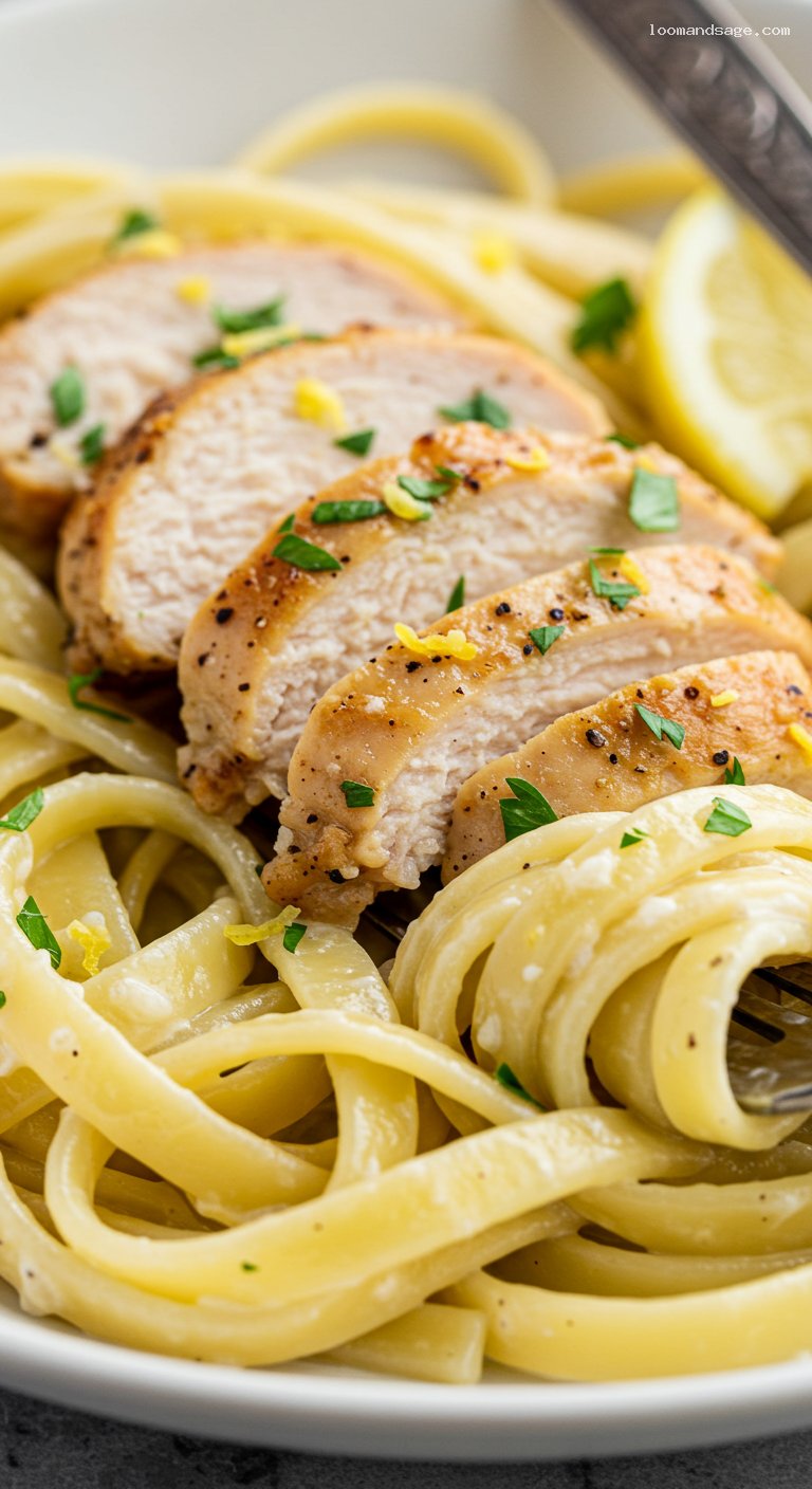 Gluten-Free Chicken Alfredo with Parmesan Garlic Cream – Closeup