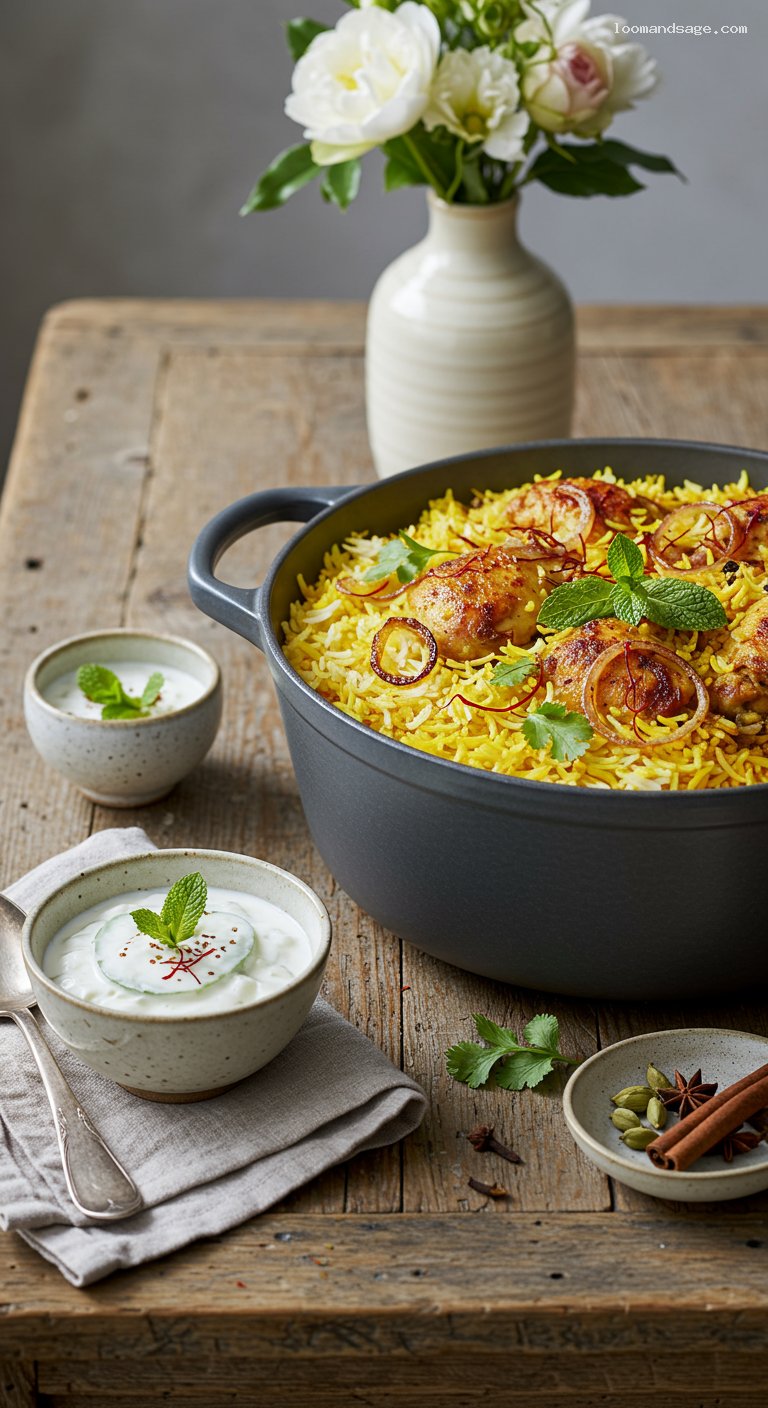 Gluten-Free Chicken Biryani with Saffron and Raita
