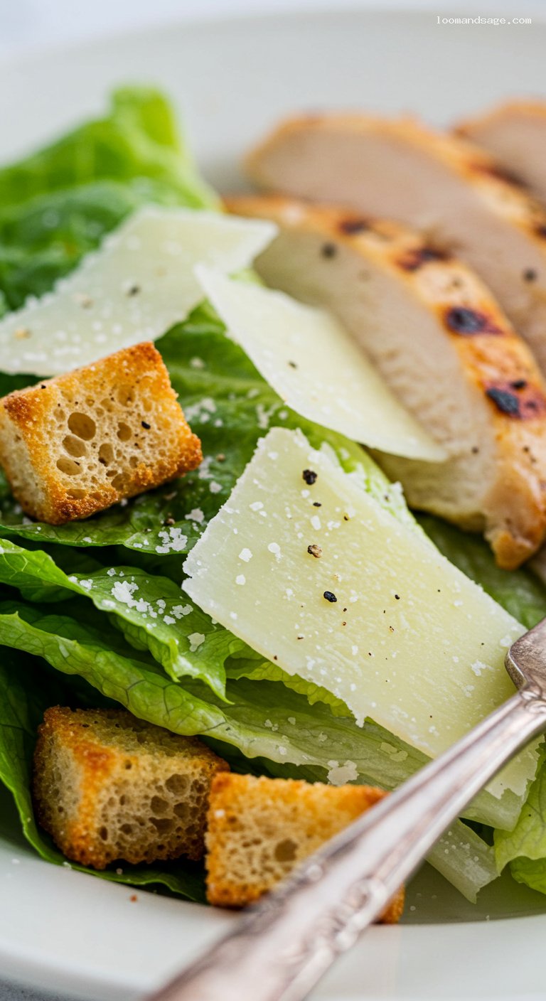 Gluten-Free Chicken Caesar Salad with Creamy Anchovy Dressing – Closeup