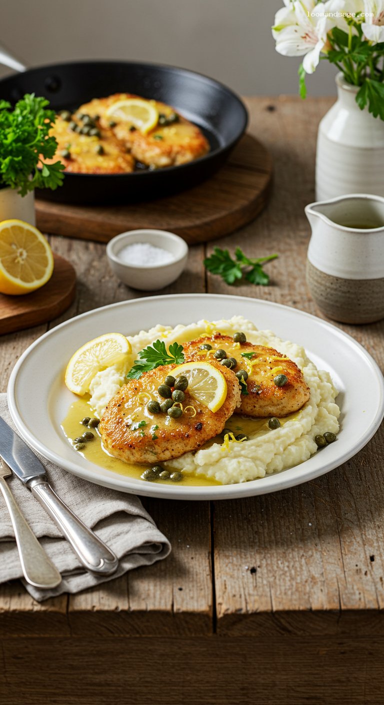 Gluten-Free Chicken Piccata with Lemon Caper Butter over Mashed Potatoes