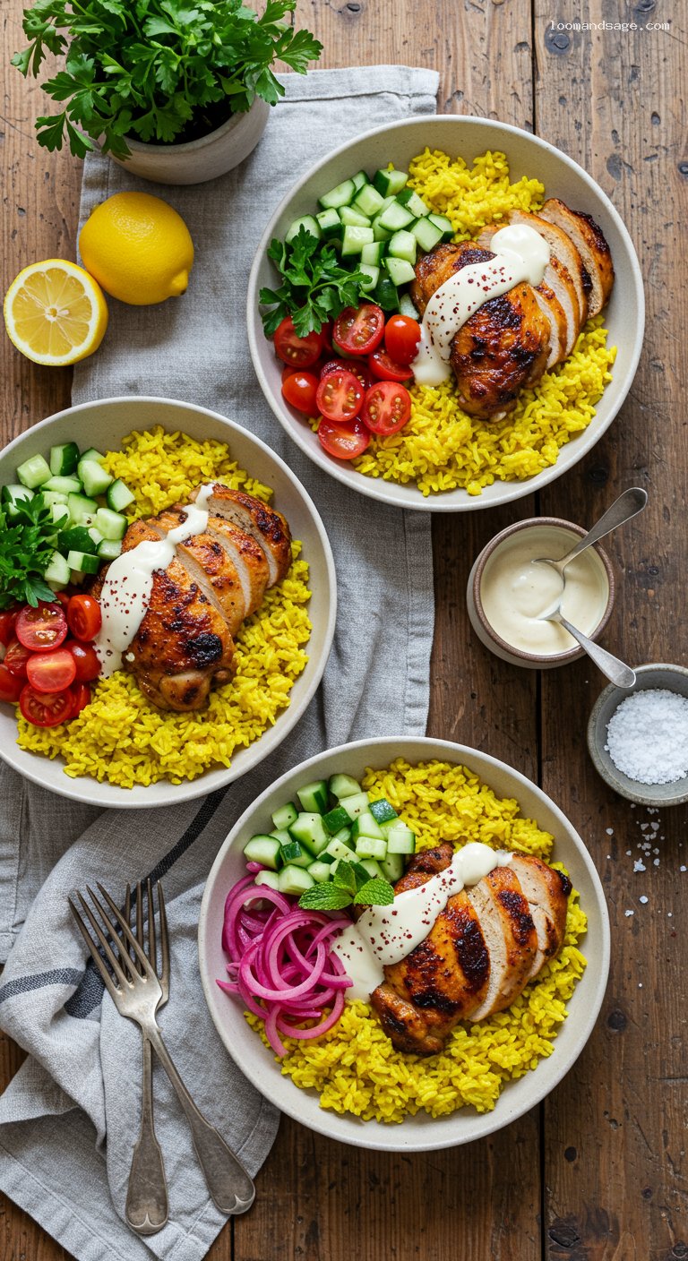Gluten-Free Chicken Shawarma Bowls with Turmeric Rice
