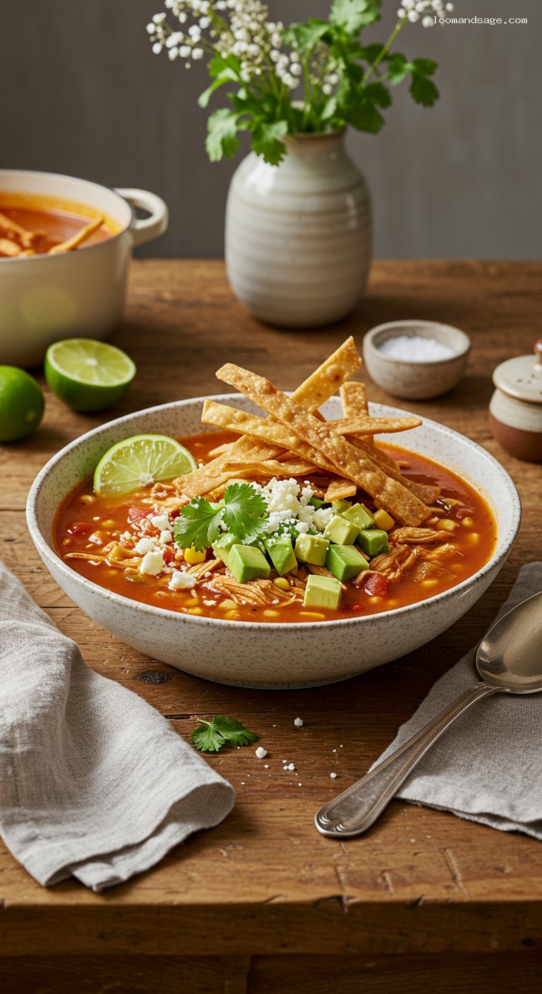 Gluten-Free Chicken Tortilla Soup with Ancho Chili and Corn