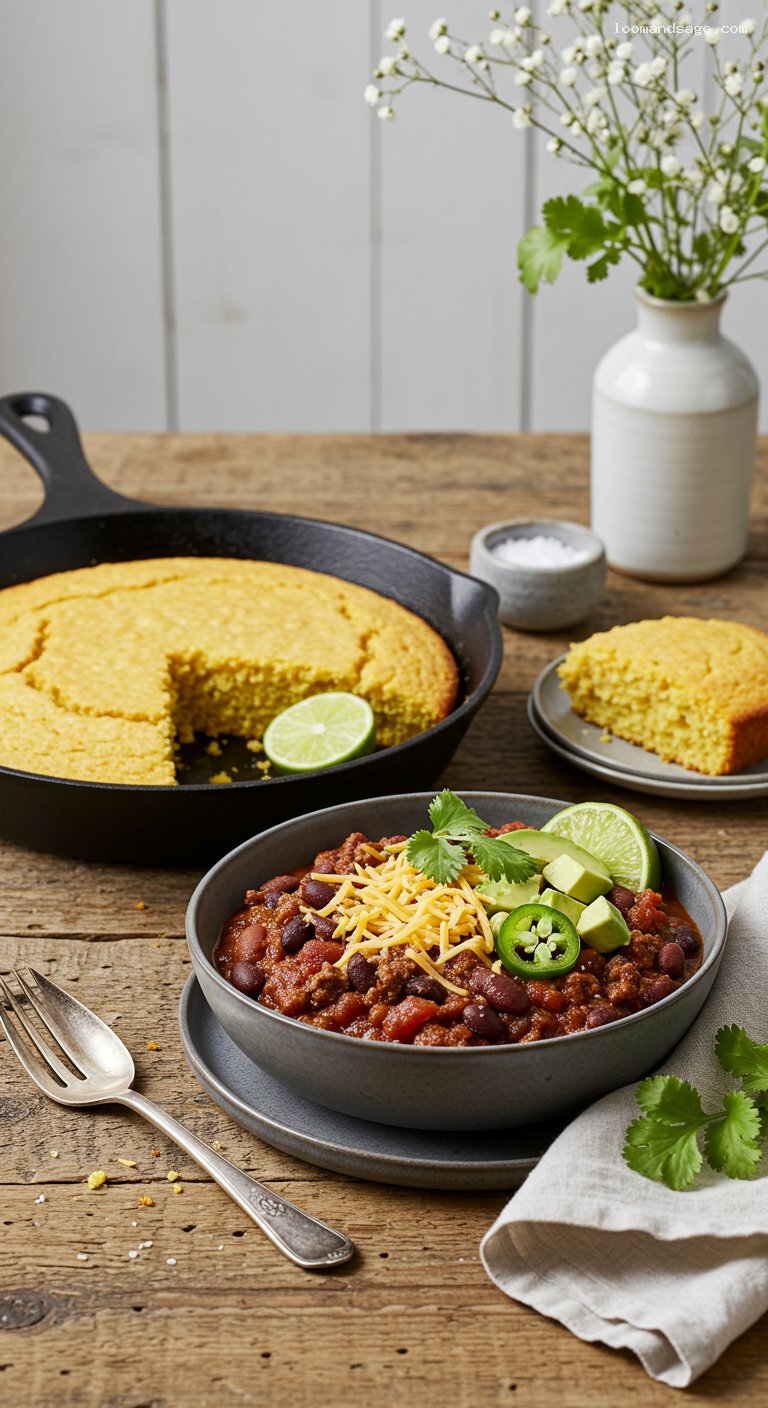 Gluten-Free Chipotle Beef and Bean Chili with Skillet Cornbread