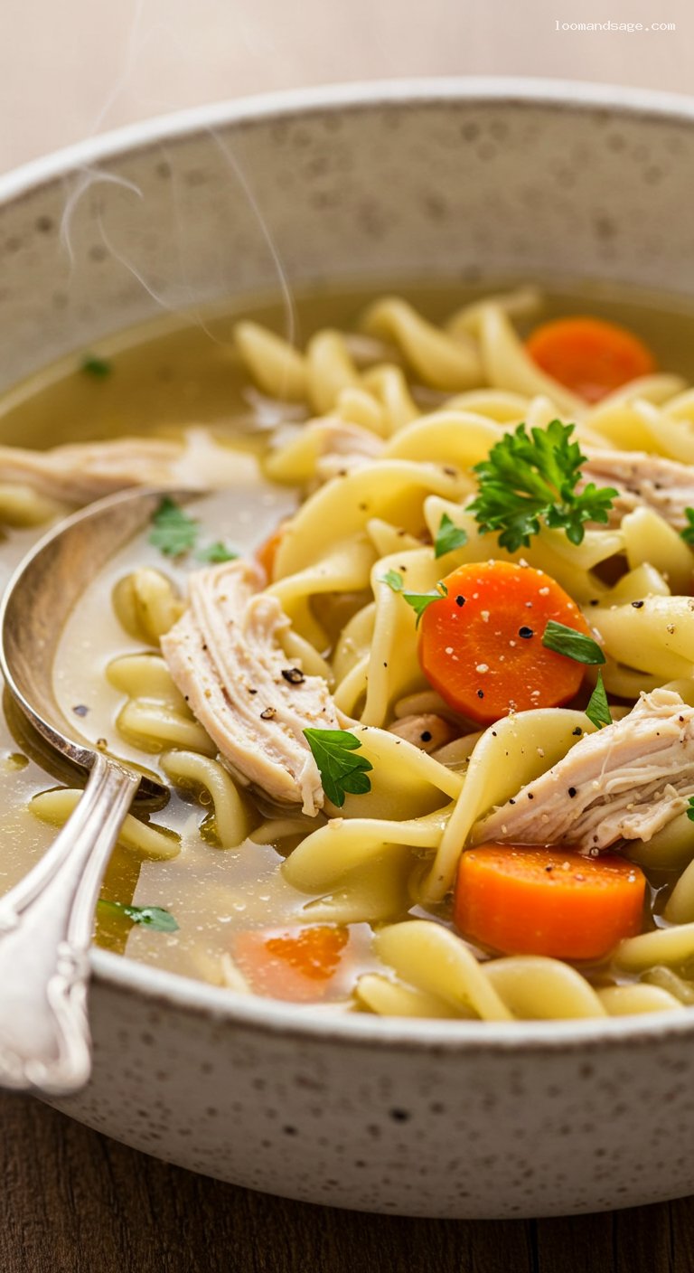 Gluten-Free Classic Chicken Noodle Soup with Lemon – Closeup