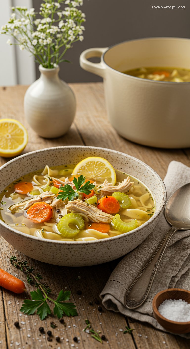 Gluten-Free Classic Chicken Noodle Soup with Lemon