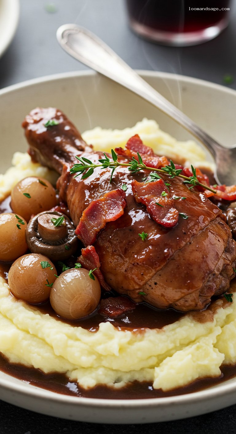Gluten-Free Coq au Vin with Creamy Polenta – Closeup