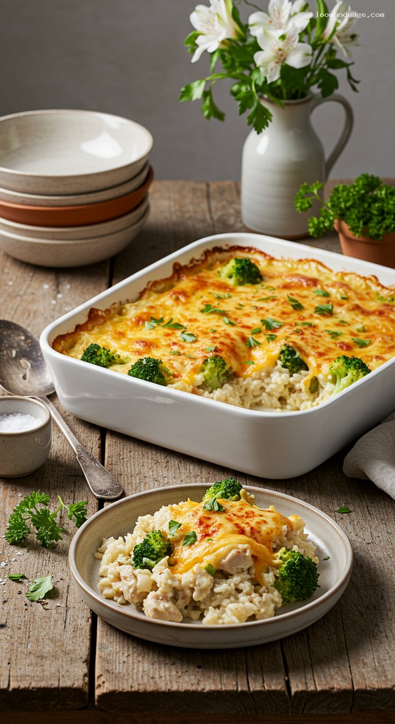 Gluten-Free Creamy Chicken and Rice Bake with Broccoli