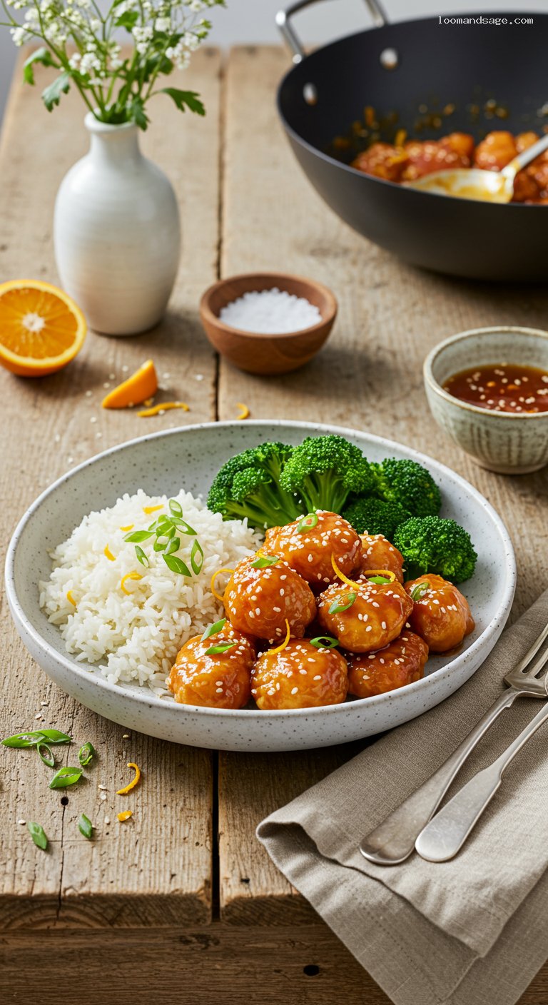Gluten-Free Crispy Orange Chicken with Broccoli and Rice