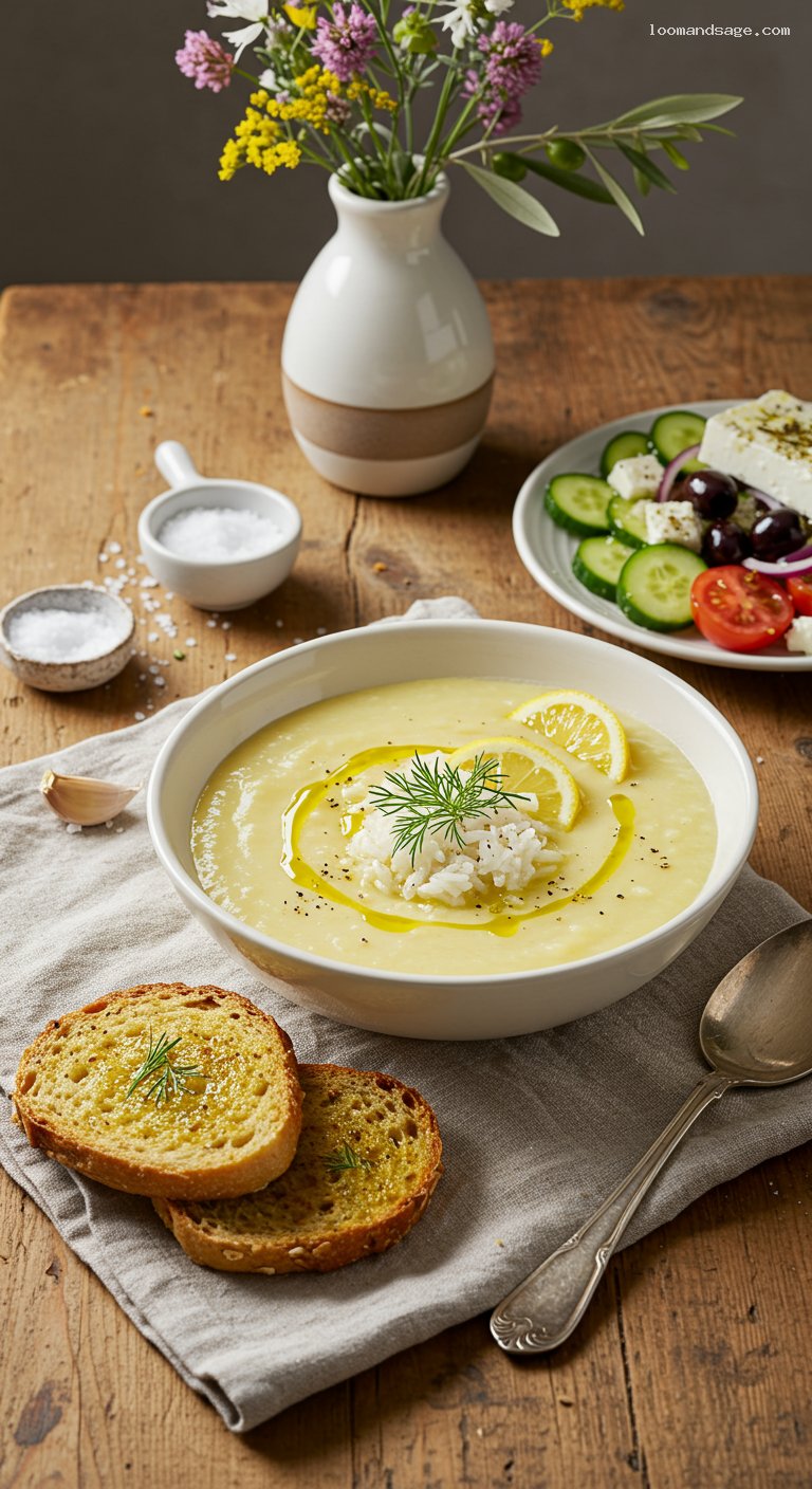 Gluten-Free Greek Avgolemono Chicken Soup with Rice and Dill