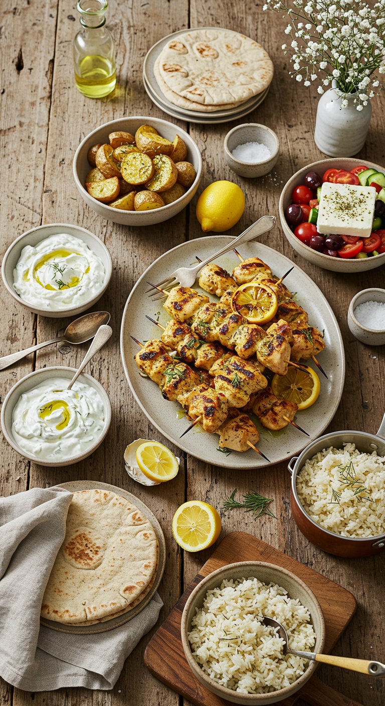 Gluten-Free Greek Chicken Souvlaki with Tzatziki and Potatoes