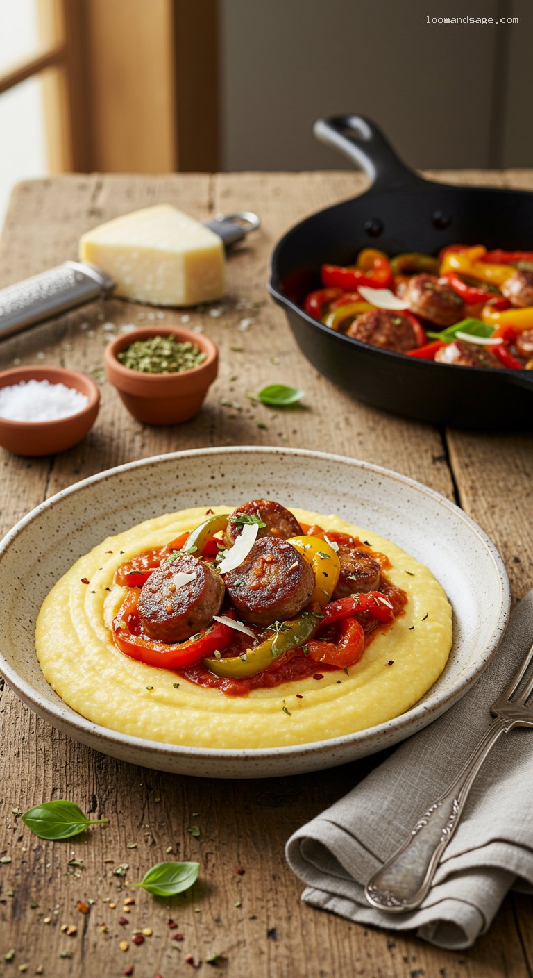 Gluten-Free Italian Sausage and Peppers over Polenta