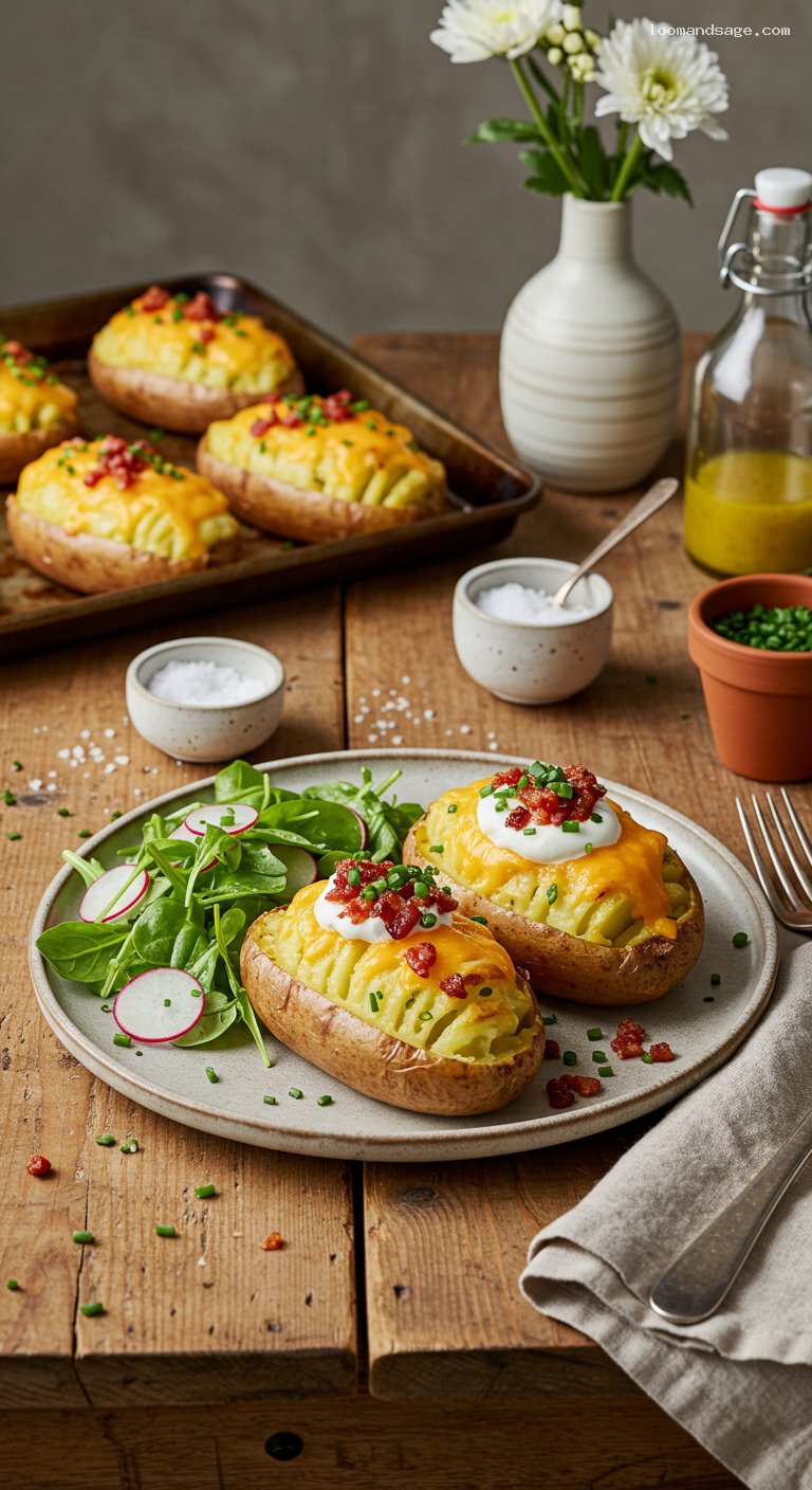 Gluten-Free Loaded Twice-Baked Potatoes with Salad