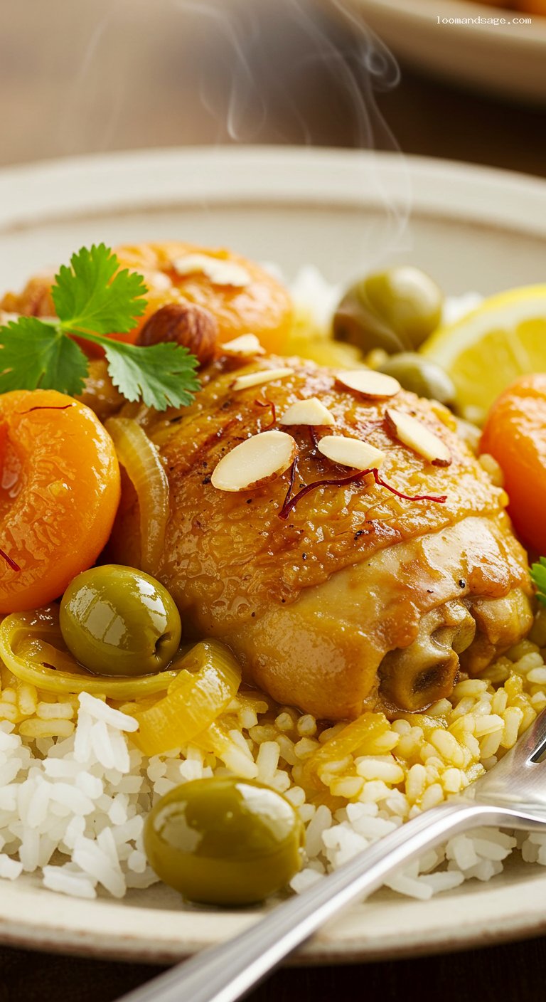 Gluten-Free Moroccan Chicken Tagine with Apricots and Olives – Closeup