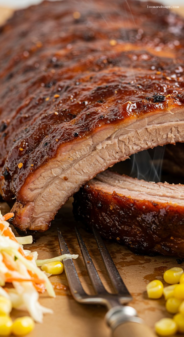 Gluten-Free Oven-Baked Baby Back Ribs with Slaw – Closeup