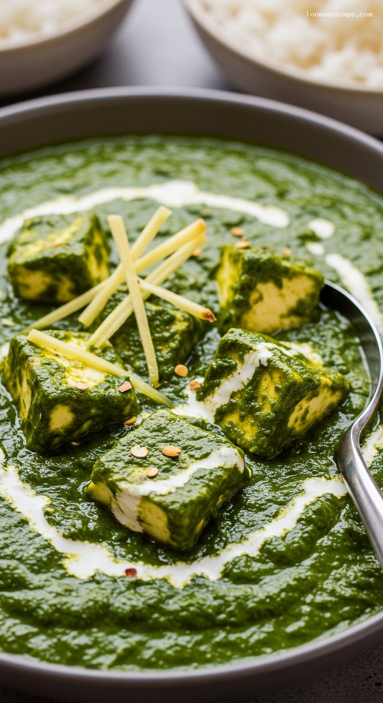 Gluten-Free Palak Paneer with Basmati Rice – Closeup