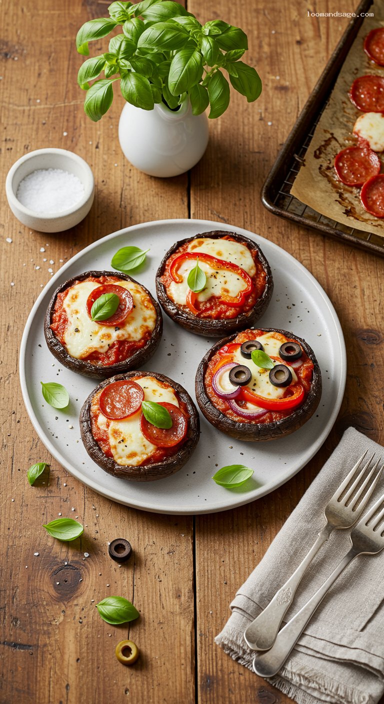 Gluten-Free Portobello Pizza Caps with Mozzarella and Basil