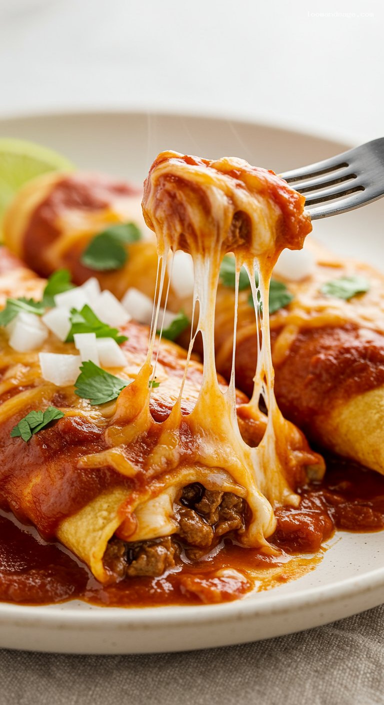 Gluten-Free Red Sauce Cheese Enchiladas – Closeup