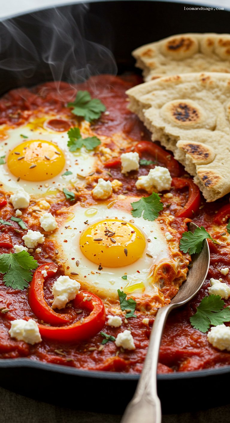 Gluten-Free Shakshuka with Feta and Herbs – Closeup