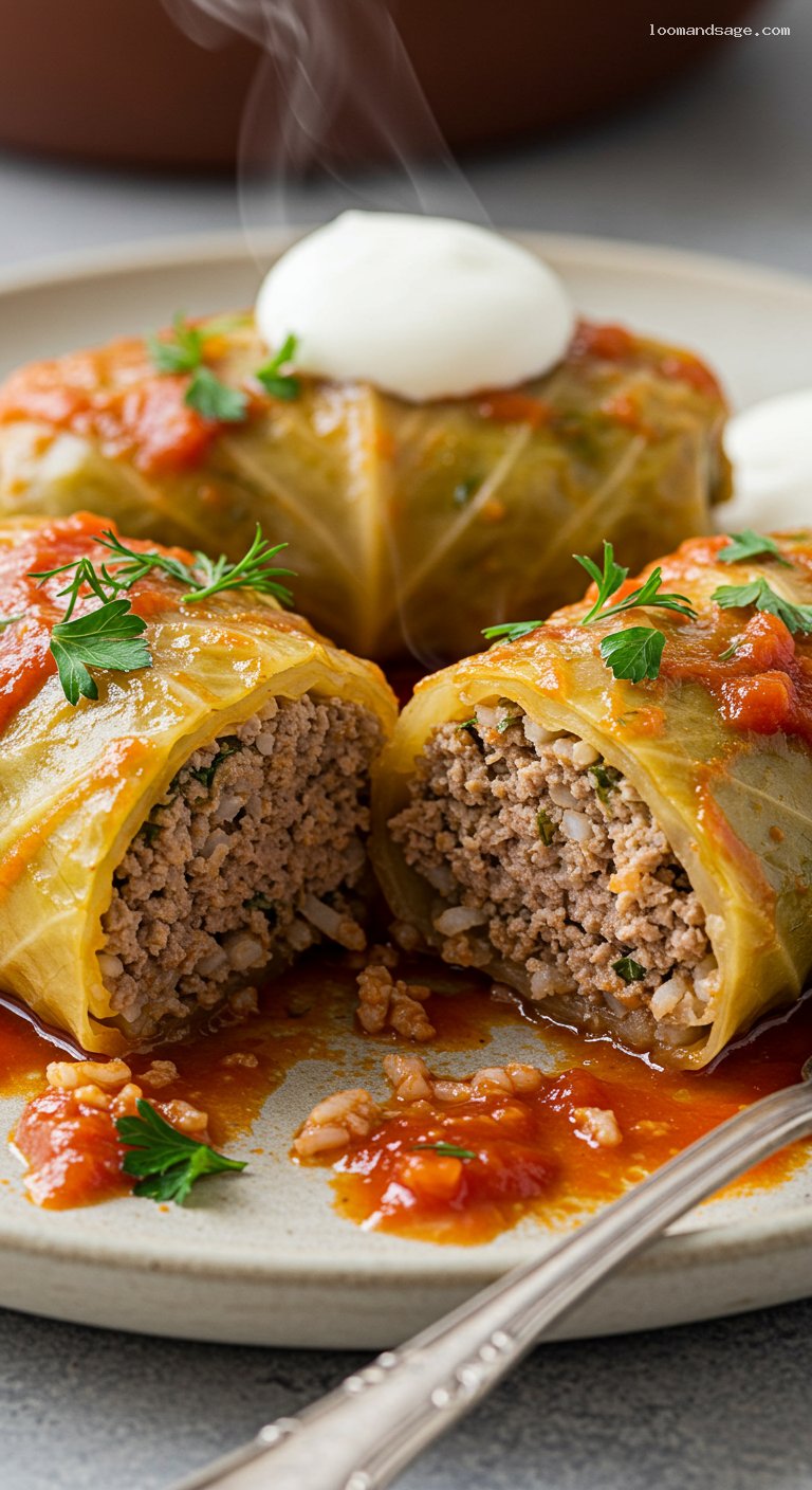 Gluten-Free Stuffed Cabbage Rolls in Tomato Sauce – Closeup