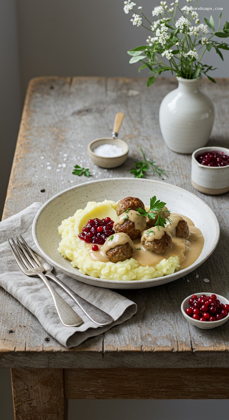 Gluten-Free Swedish Meatballs with Creamy Gravy and Lingonberry