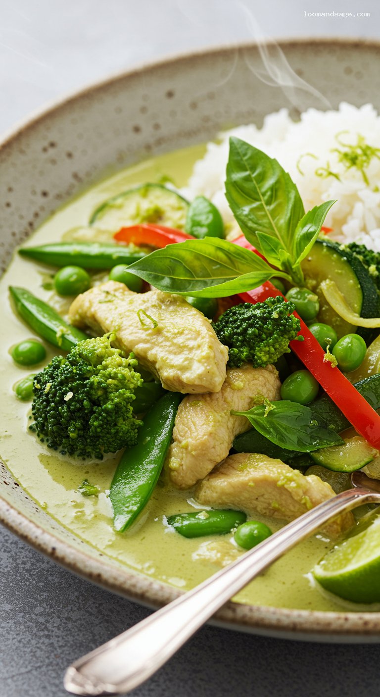 Gluten-Free Thai Green Curry with Jasmine Rice – Closeup