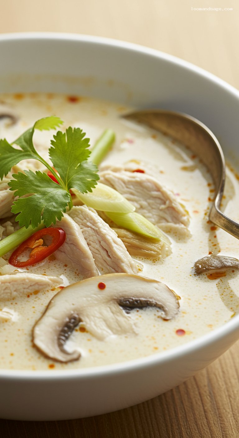 Gluten-Free Tom Kha Gai (Thai Coconut Chicken Soup) – Closeup