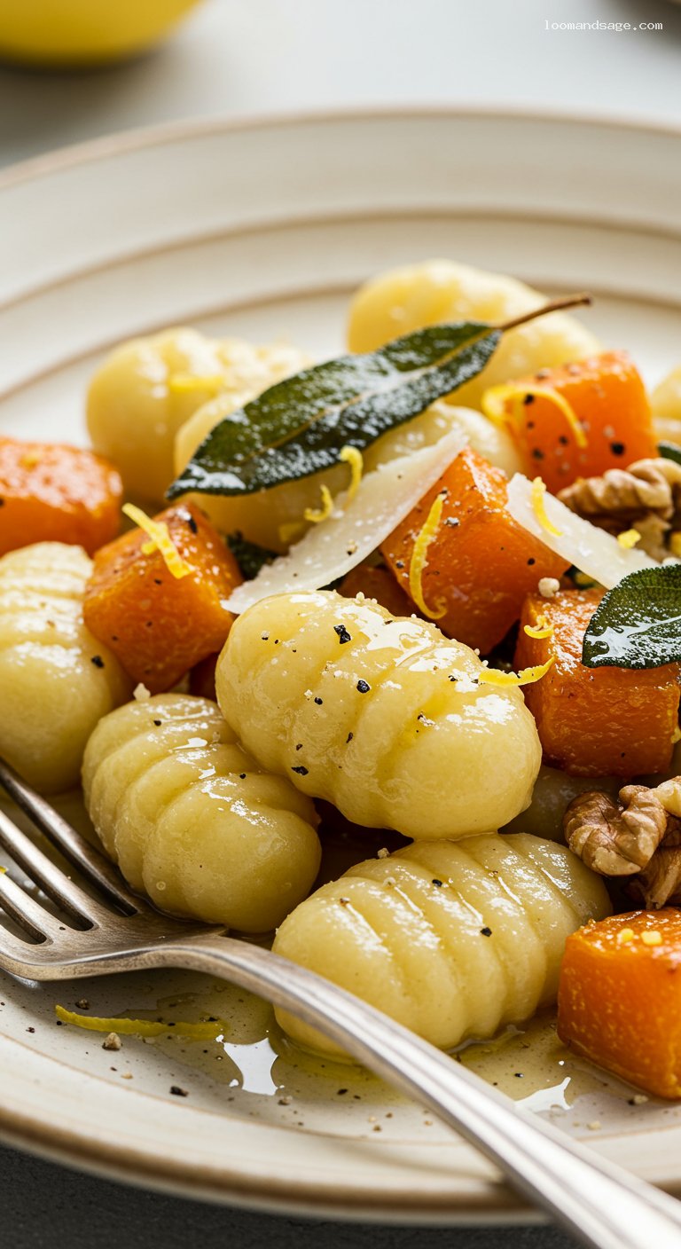 Gnocchi with Roasted Butternut Squash and Sage – Closeup