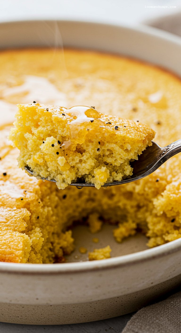 Golden Spoonbread with Buttermilk and Butter – Closeup