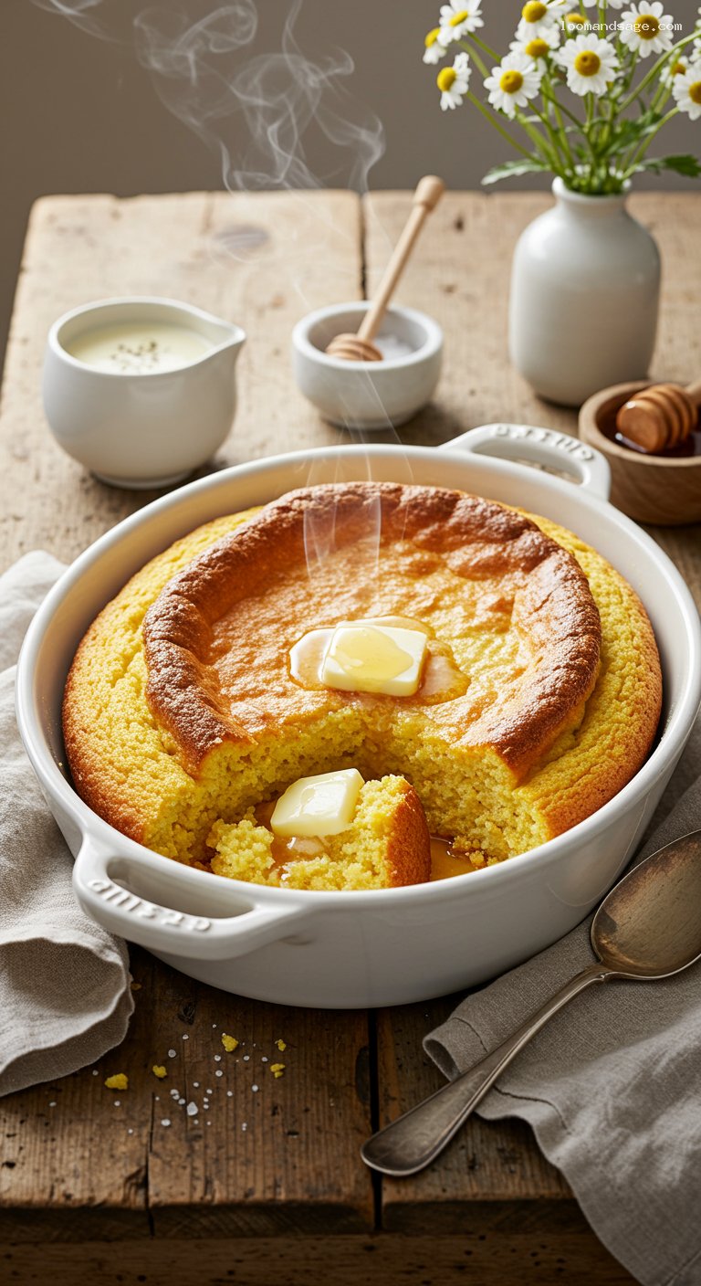 Golden Spoonbread with Buttermilk and Butter