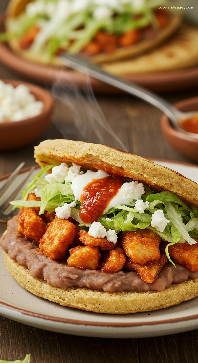 Gorditas de Chicharrón Prensado with Salsa and Crema – Closeup